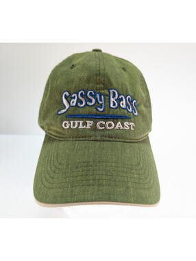 Sassy Bass Fort Morgan Alabama Hat Cap Tie Strap Back Olive Green Cotton Fishing